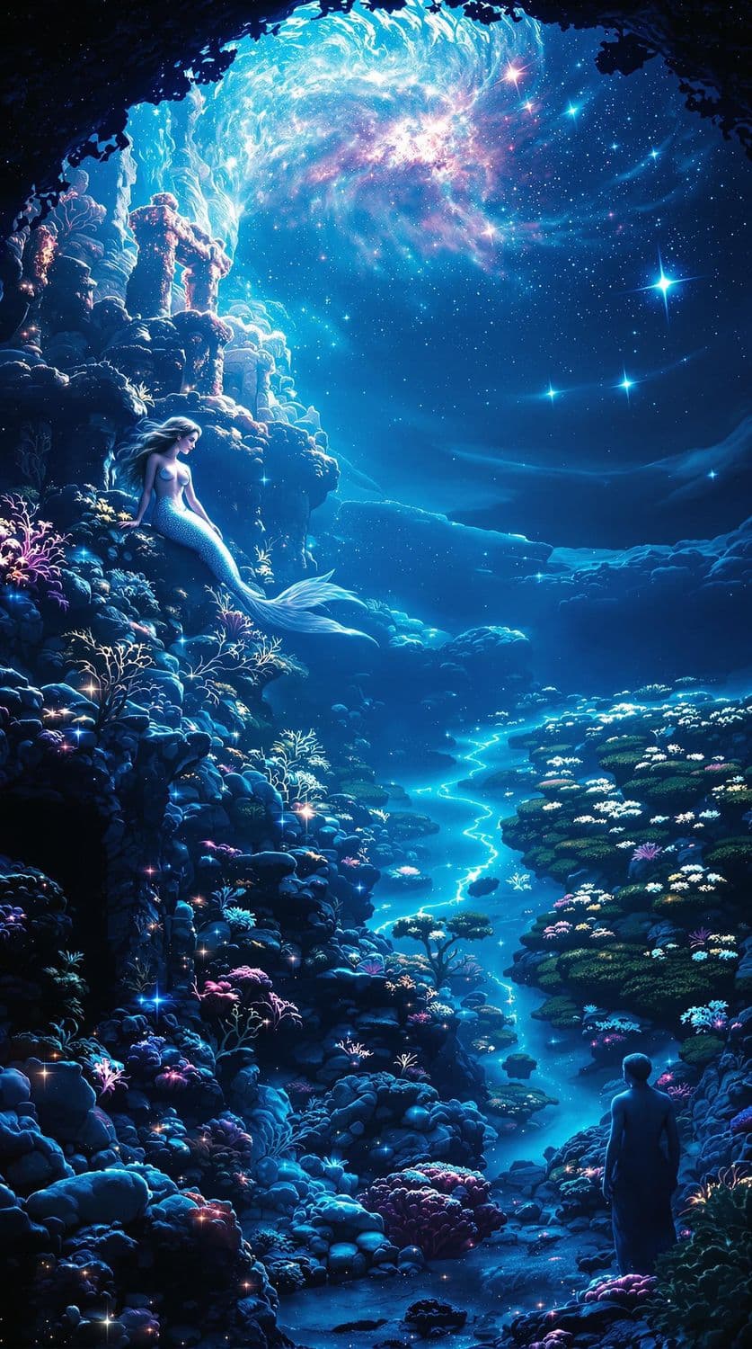 Oceanic Ruins Under Celestial Light