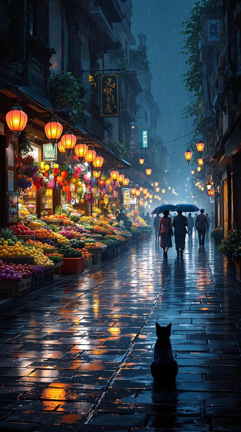 Night Market in the Rain