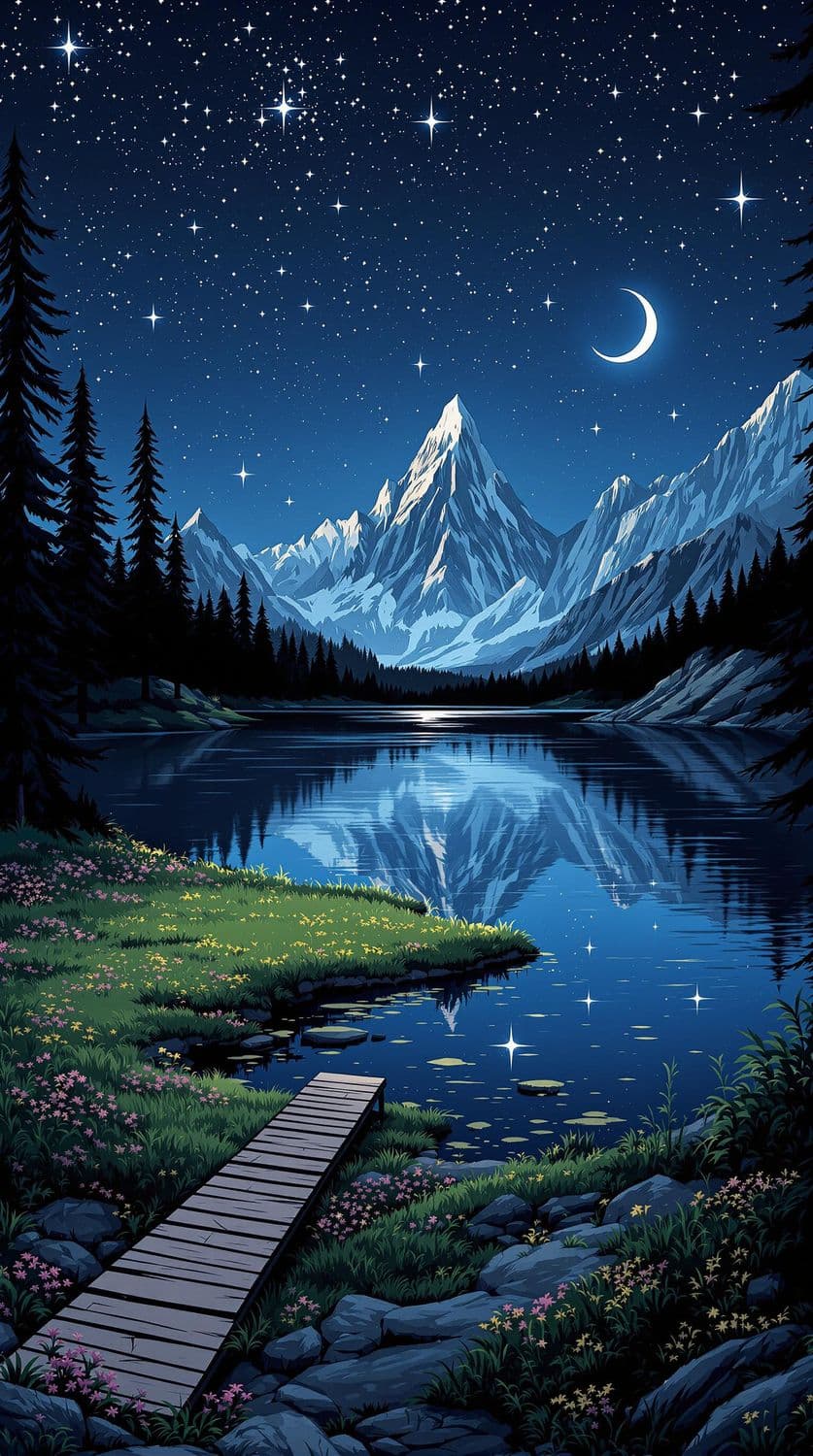 Starry Lakeside Reflection