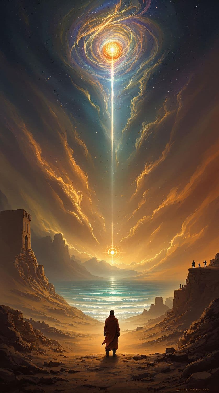 Desert Wanderer Under Mystical Skies